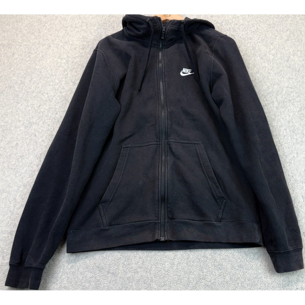Nike Mens Full-Zip Hoodie Black White Swoosh Logo Long Sleeve Outdoor Comfort M